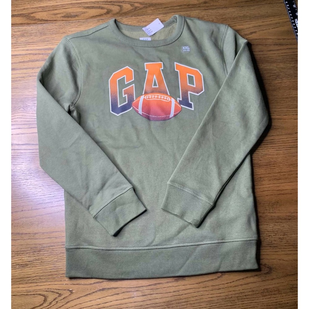 Gap Kids Logo Sweatshirt Size XXL (14-16) Olive Football Graphic